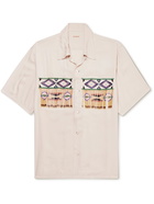 KAPITAL - Convertible-Collar Fringed Bead-Embellished Twill Shirt - Neutrals