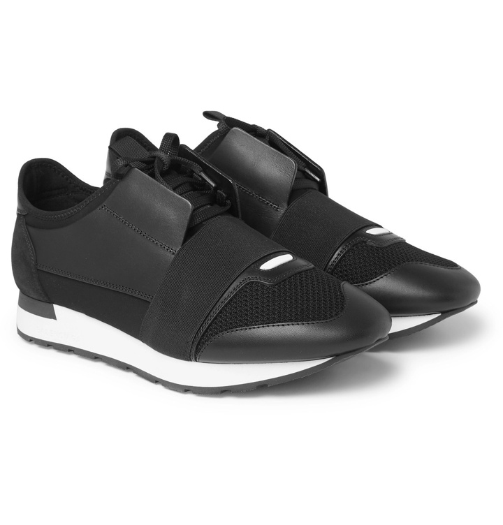 Photo: Balenciaga - Race Runner Leather, Neoprene, Suede and Mesh Sneakers - Black