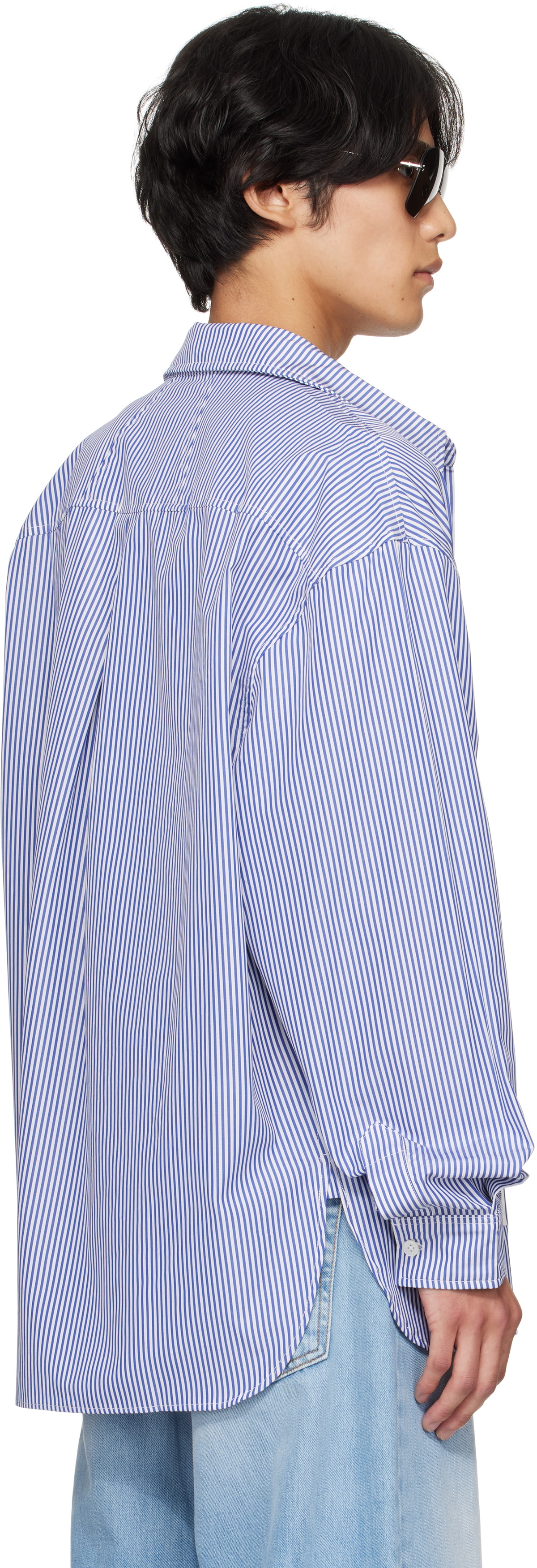 Rhude Blue & White 'Rhude' Side Logo LS Shirt