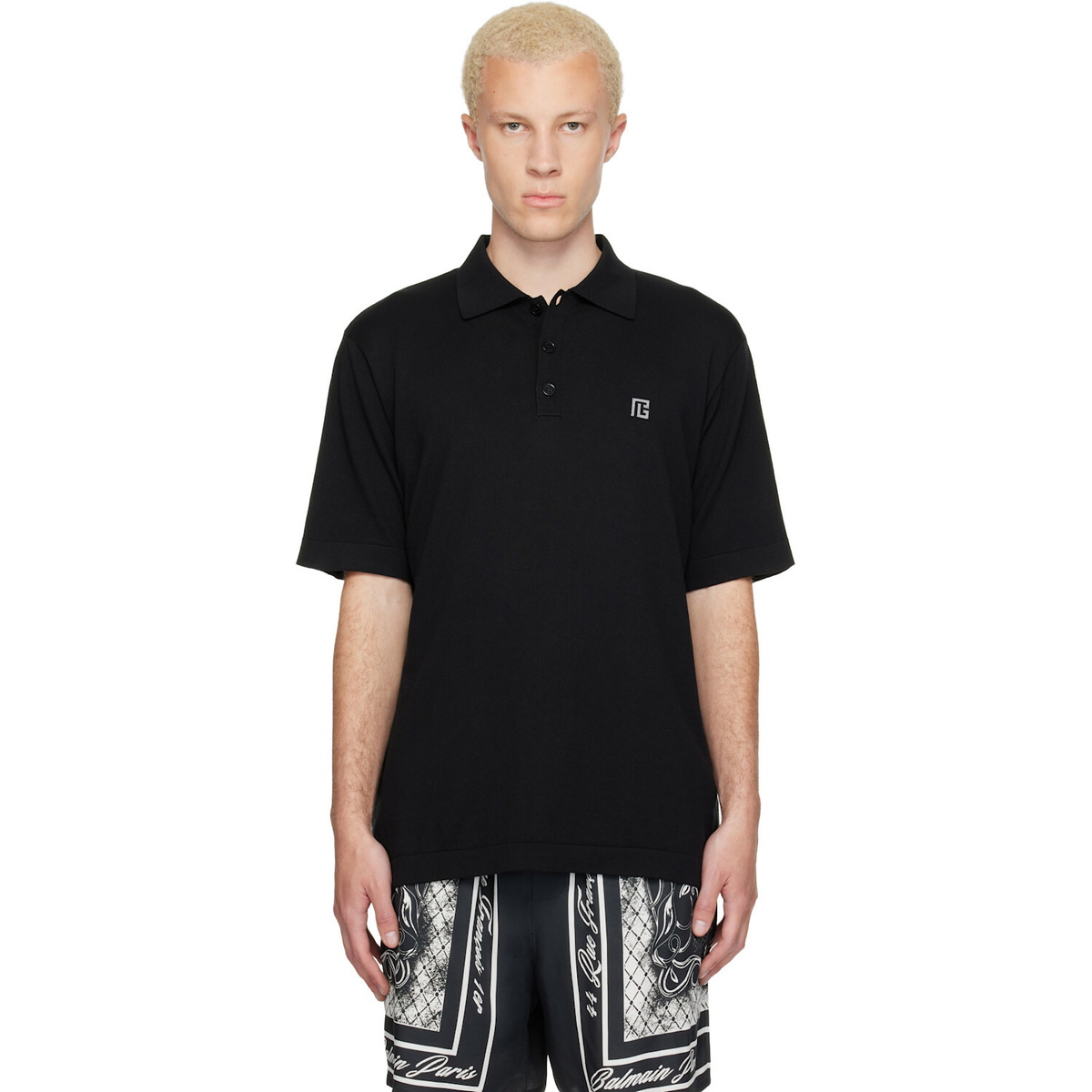 BALMAIN Black Embroidered Cotton Polo