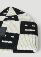 Face Patch Beanie Hat in Black