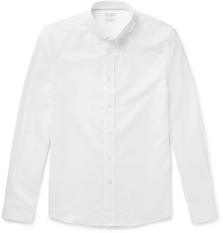 Photo: Brunello Cucinelli - Button-Down Collar Woven Cotton Shirt - White