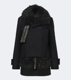Sacai Layered leather-trimmed wool coat