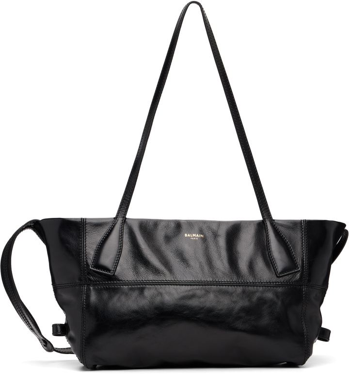 Photo: Balmain Black Small Track Zips Calfskin Bag
