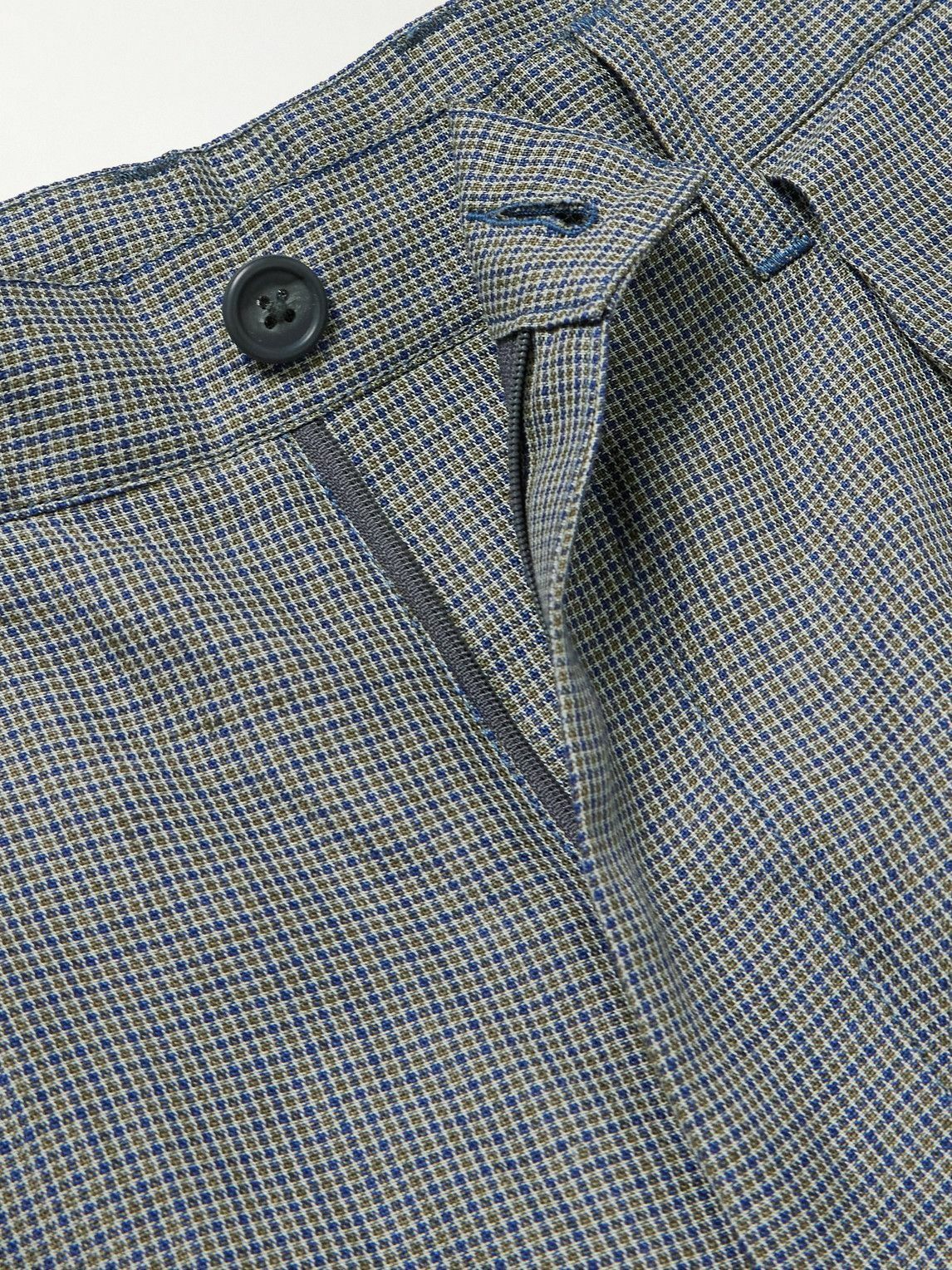Beams Plus - Straight-Leg Pleated Checked Linen and Cupro-Blend Trousers - Gray
