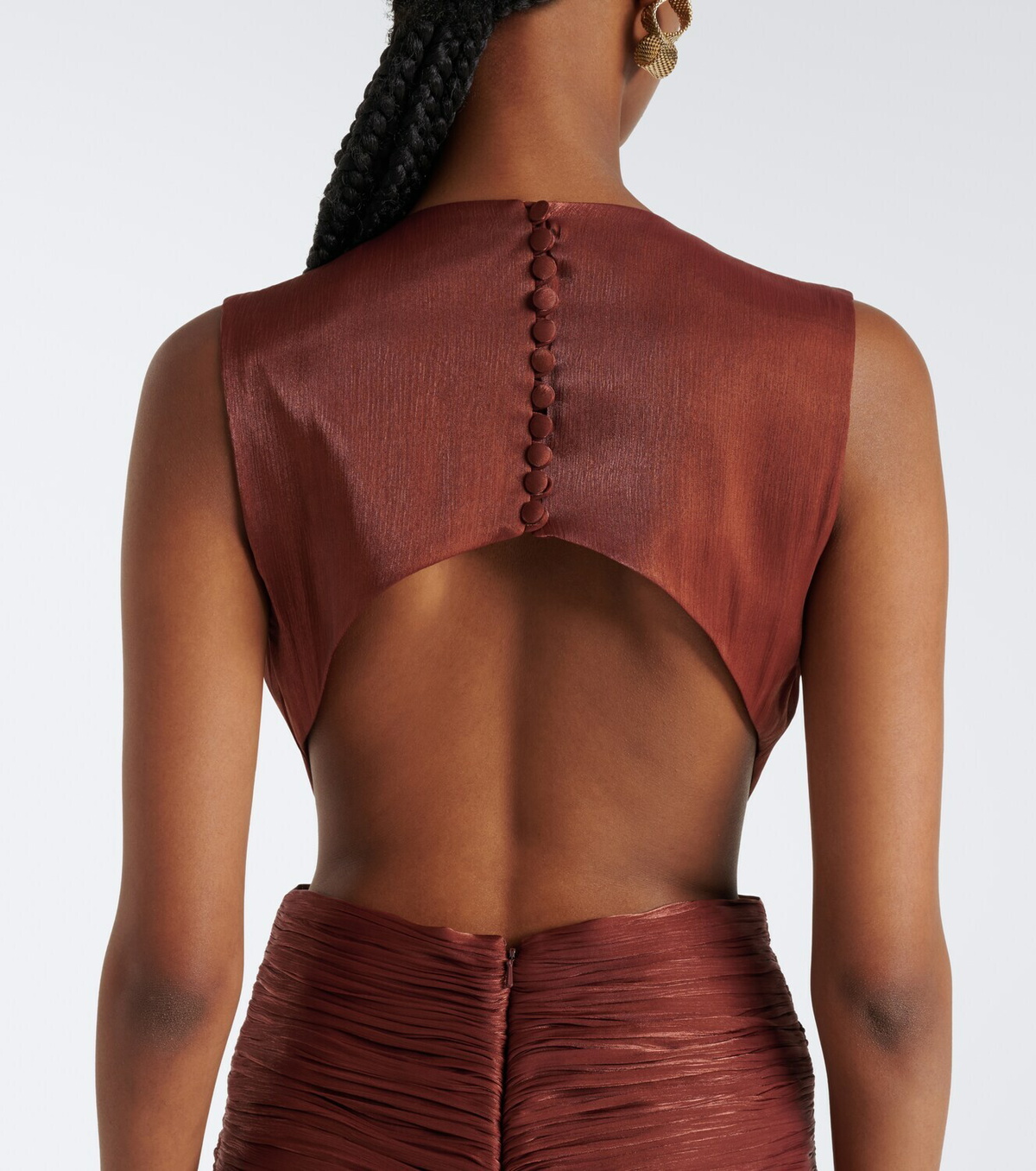 Costarellos Silla cut-out pleated Lurex® georgette gown