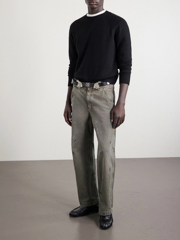 Photo: Enfants Riches Déprimés - Straight-Leg Paint-Splattered Cotton-Canvas Trousers - Gray