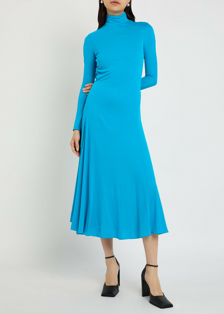 Alaïa Heart Cut-out Crepe Midi Dress Turquoise