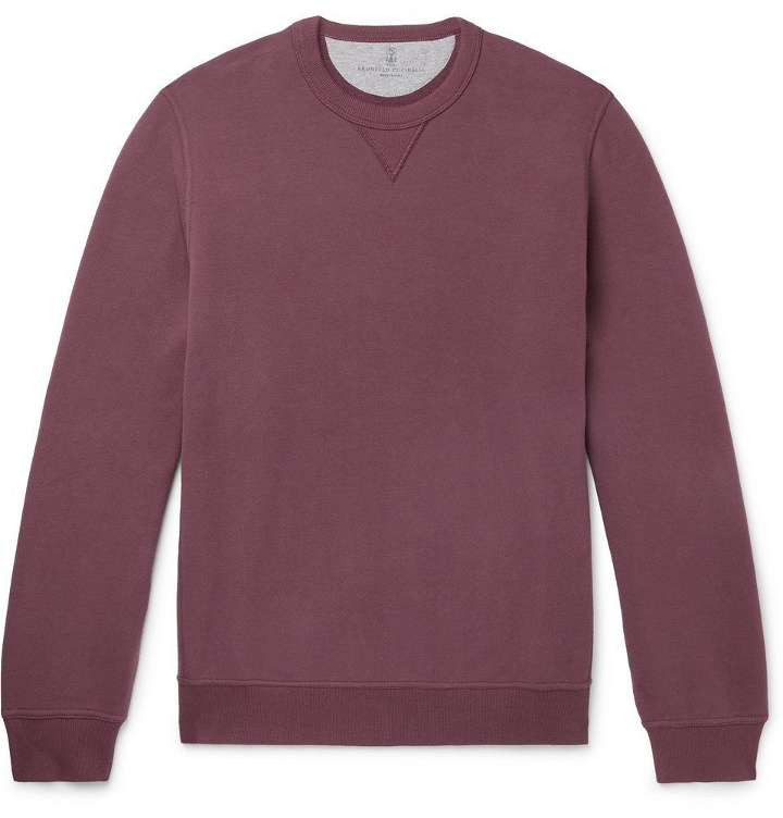 Photo: Brunello Cucinelli - Fleece-Back Stretch-Cotton Jersey Sweatshirt - Burgundy