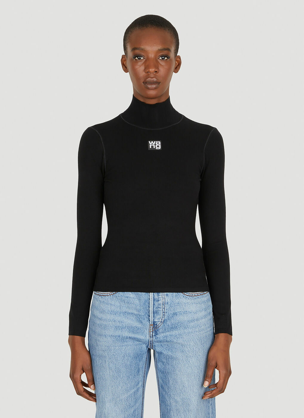 Logo Patch Long Sleeve Top in Black Alexander Wang