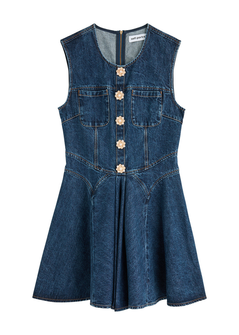 Self-portrait Embellished Denim Mini Dress Self-Portrait Self-portrait Embellished Denim Mini Dress Self-Portrait