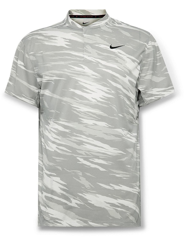 Photo: Nike Golf - Tiger Woods Camouflage-Print Dri-FIT ADV and Mesh Golf T-Shirt - Gray