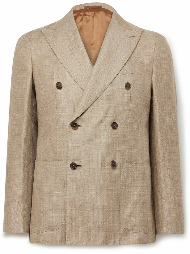Photo: Caruso - Slim-Fit Double-Breasted Linen and Wool-Blend Blazer - Neutrals