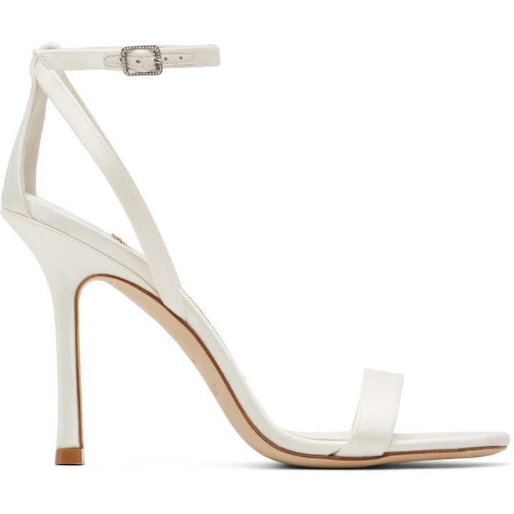 Photo: Jimmy Choo White Moza 100 Satin Crystal Buckle Heeled Sandals