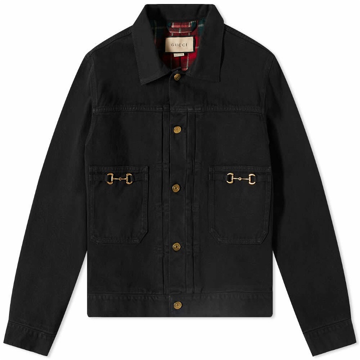 Photo: Gucci Men's Denim Horsebit Detail Jacket in Black
