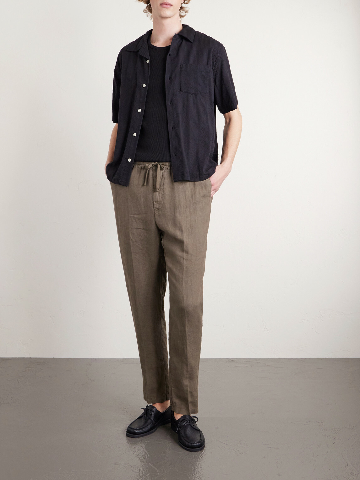 Altea - Mattia Straight-Leg Linen Drawstring Trousers - Green