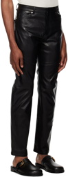 System Black Paneled Faux-Leather Trousers