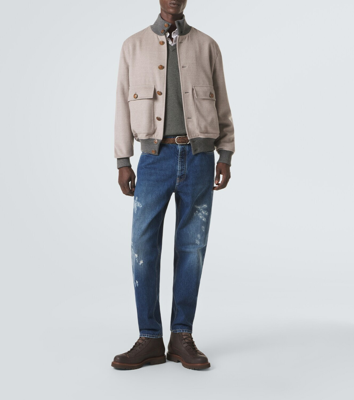 Brunello Cucinelli Cashmere-trimmed wool bomber jacket