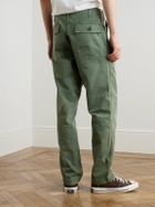 Hartford - Fatigue Straight-Leg Garment-Dyed Herringbone Cotton-Gabardine Trousers - Green