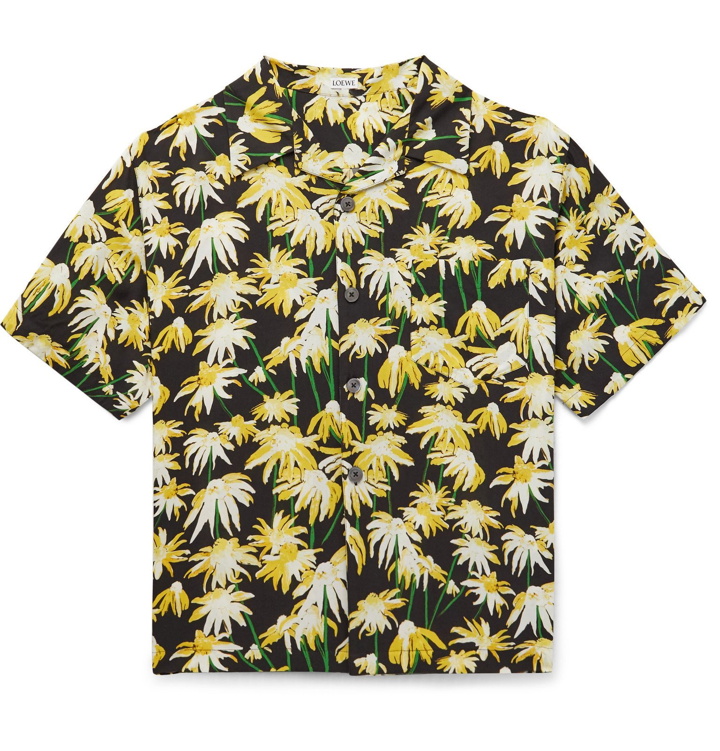 Photo: Loewe - Camp-Collar Floral-Print Matte-Satin Shirt - Yellow