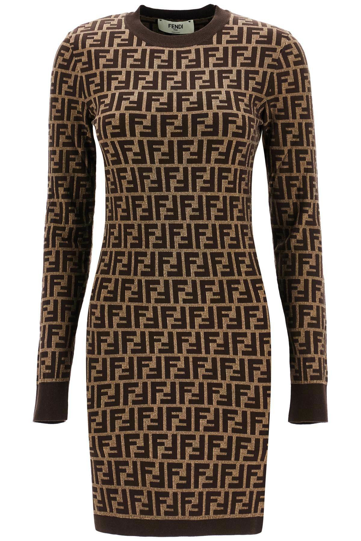 【送関込】FENDI☆knitted mini dress with contrasting edges FENDI knitted ff mini dress Brown Fendi