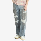Nahmias Men's Thrashed Baggy Jeans in Light Wash Denim