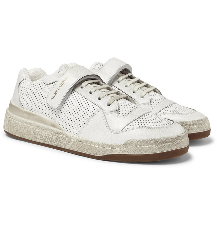 Photo: Saint Laurent - SL24 Perforated Leather Sneakers - White