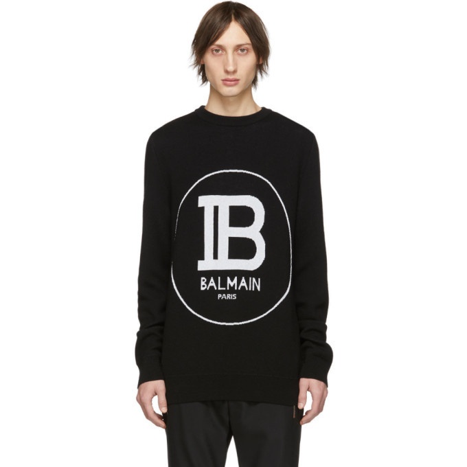 Photo: Balmain Black Wool Logo Sweater
