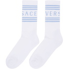 Versace White and Blue 1990s Vintage Logo Socks