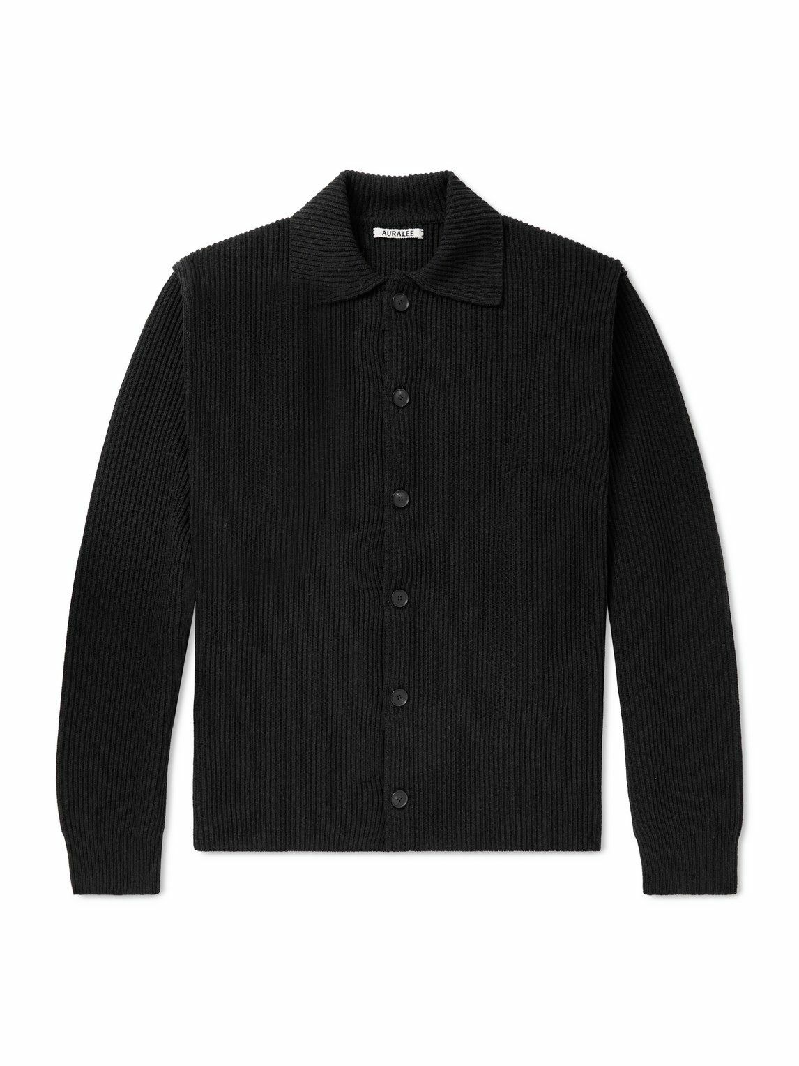 AURALEE Navy Cashmere Hard Twist Cardigan Auralee