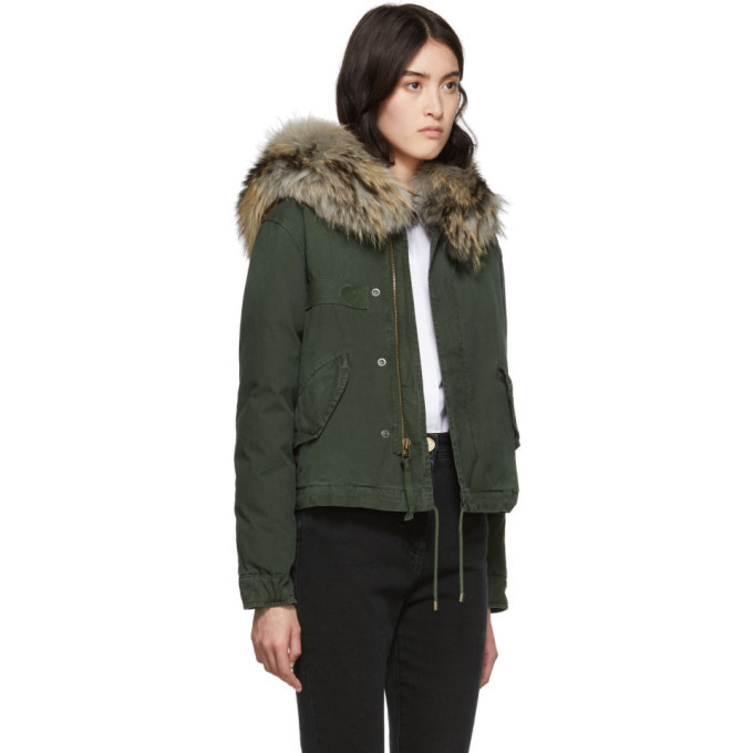 Mr and Mrs Italy Green Down Fur Cropped Jazzy Jacket