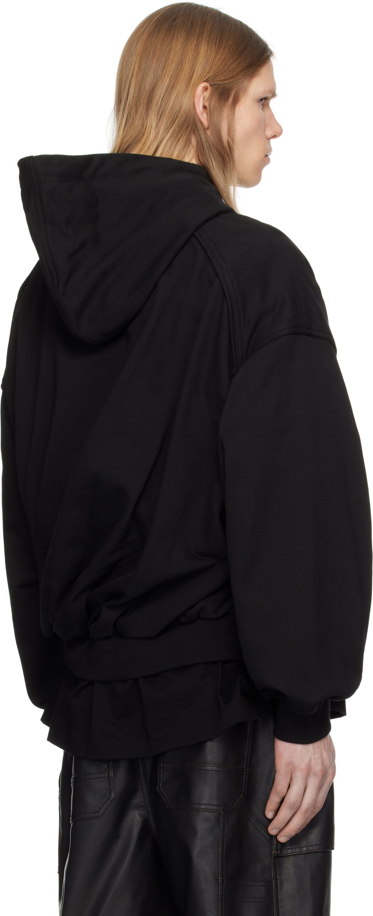 Juun.J Black Layered Twisted Hoodie