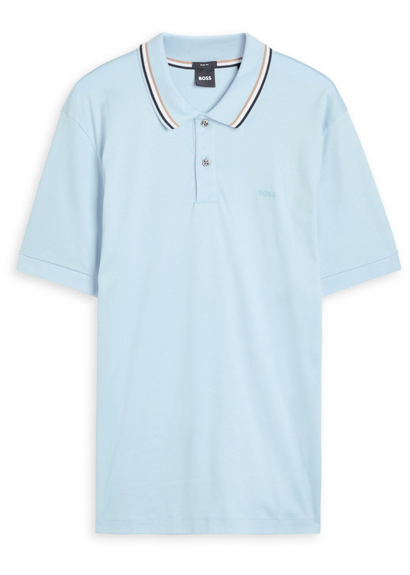 Photo: Boss Stripe-trimmed Cotton Polo Shirt Light Blue