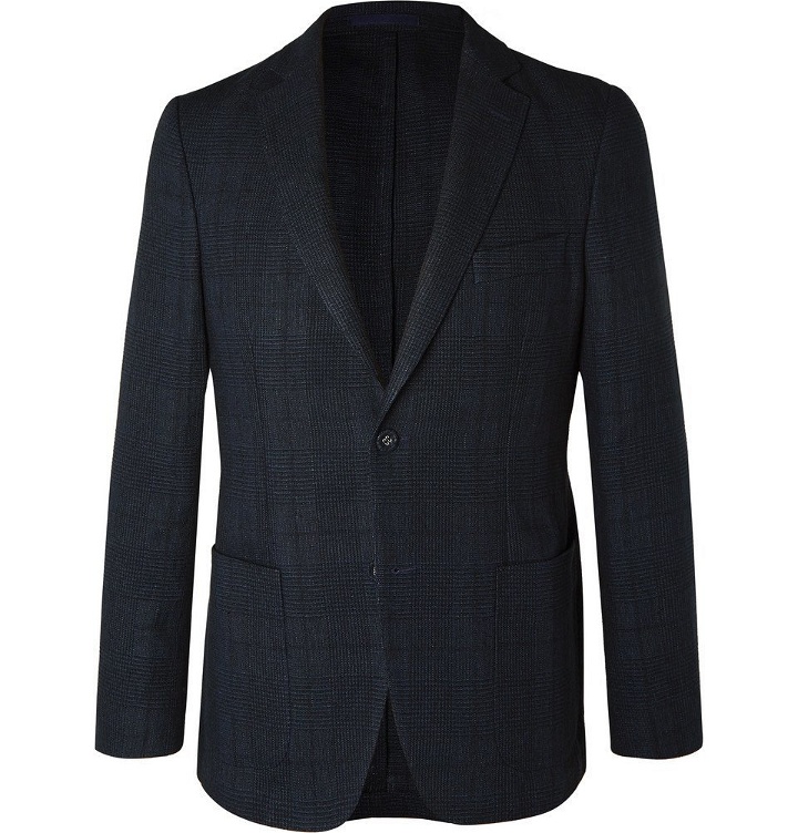 Photo: Officine Generale - Navy Prince of Wales Checked Cotton and Linen-Blend Blazer - Navy
