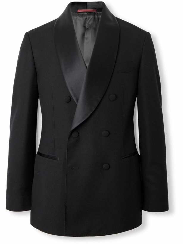Photo: Brunello Cucinelli - Double-Breasted Satin-Trimmed Grain de Poudre Tuxedo Jacket - Black