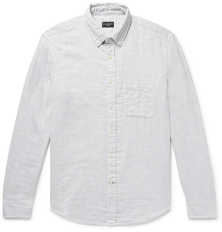 Photo: Club Monaco - Slim-Fit Button-Down Collar Double-Faced Mélange Cotton Shirt - Light gray