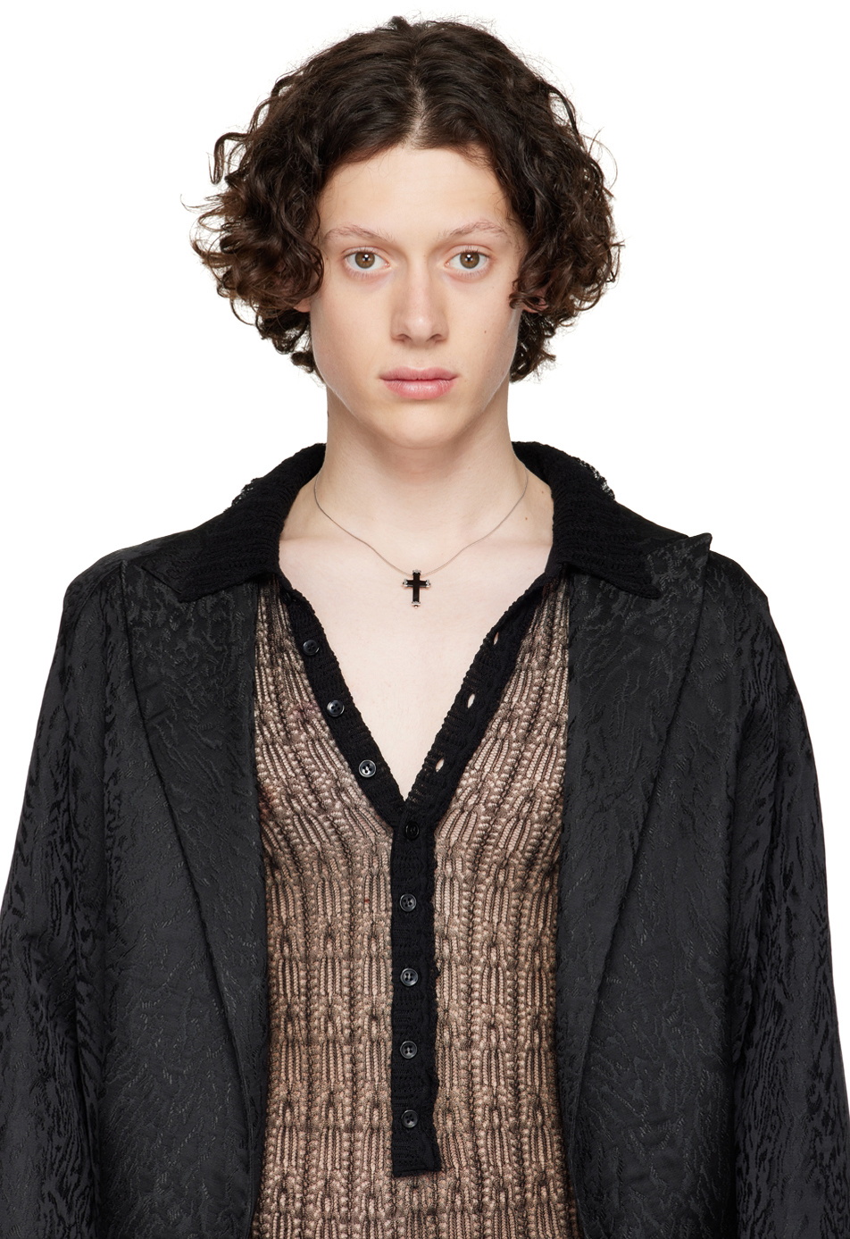 Saint Laurent Silver Oxide Cross Pendant Necklace Saint Laurent