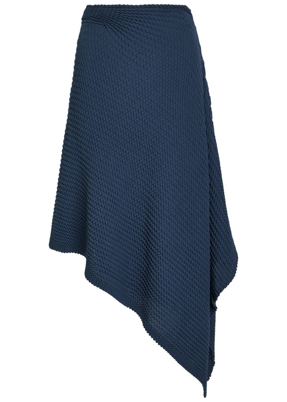 Photo: Victoria Beckham Draped Seersucker Fine-knit Midi Skirt Navy