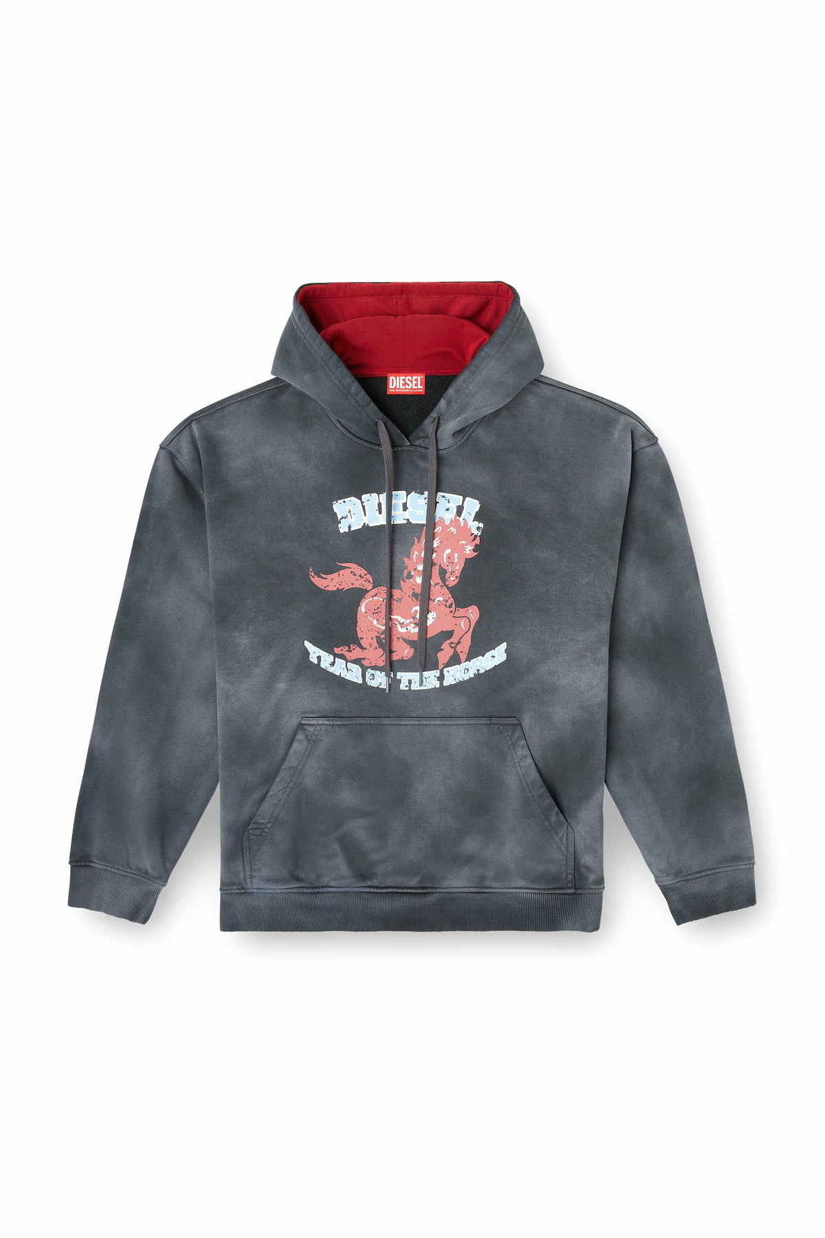 Diesel Hoodie tie-dye with horse graphic print - Sweaters Mens in Grey