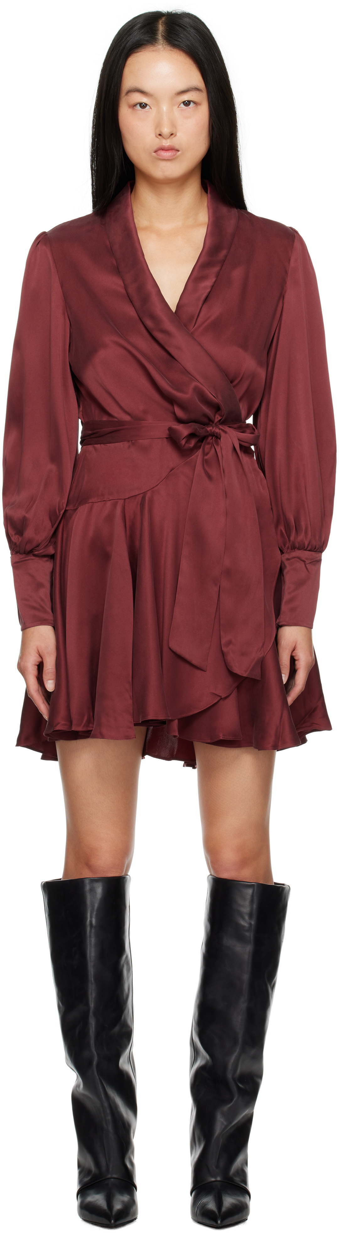 ZIMMERMANN Burgundy Silk Wrap Minidress Zimmermann