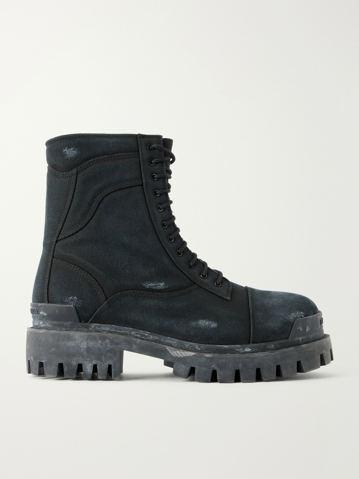 Balenciaga - Combat Strike Distressed Canvas Ankle Boots - Black