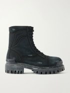 Balenciaga - Combat Strike Distressed Canvas Ankle Boots - Black