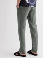 120% - Tapered Linen Drawstring Trousers - Gray