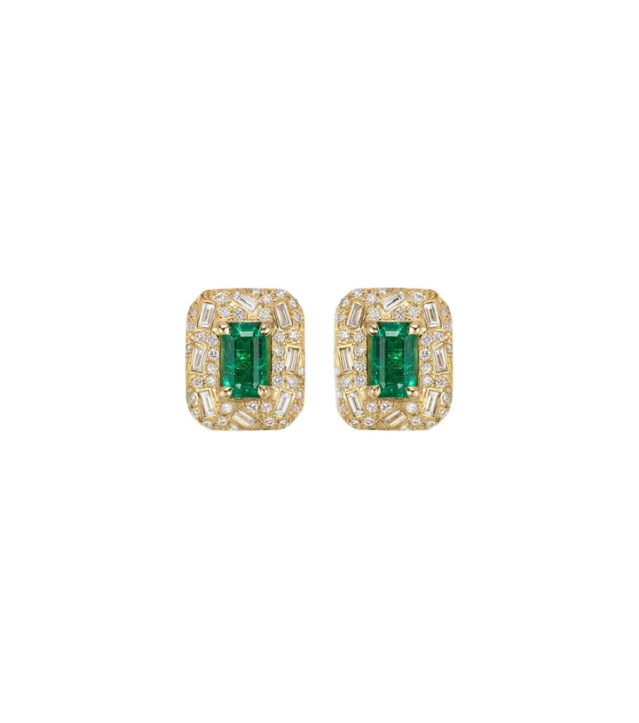 Photo: Suzanne Kalan Halo Portrait 18kt gold earrings with diamonds and emeralds