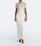 Là Fuori Seraphina embellished feather-trimmed gown