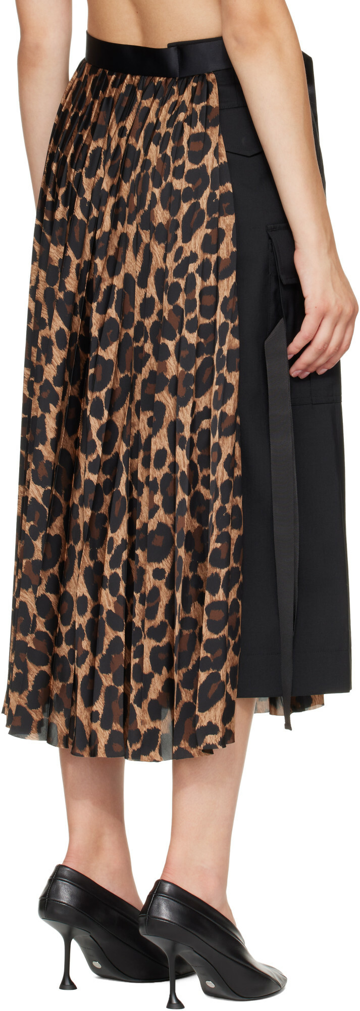 sacai Black Leopard x Suiting Midi Skirt