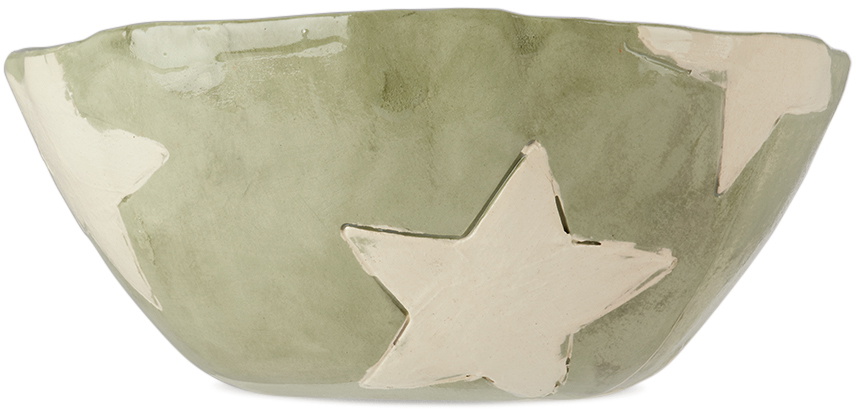 Harlie Brown Studio SSENSE Exclusive Green & White Marbled Stars Delight Cereal Bowl