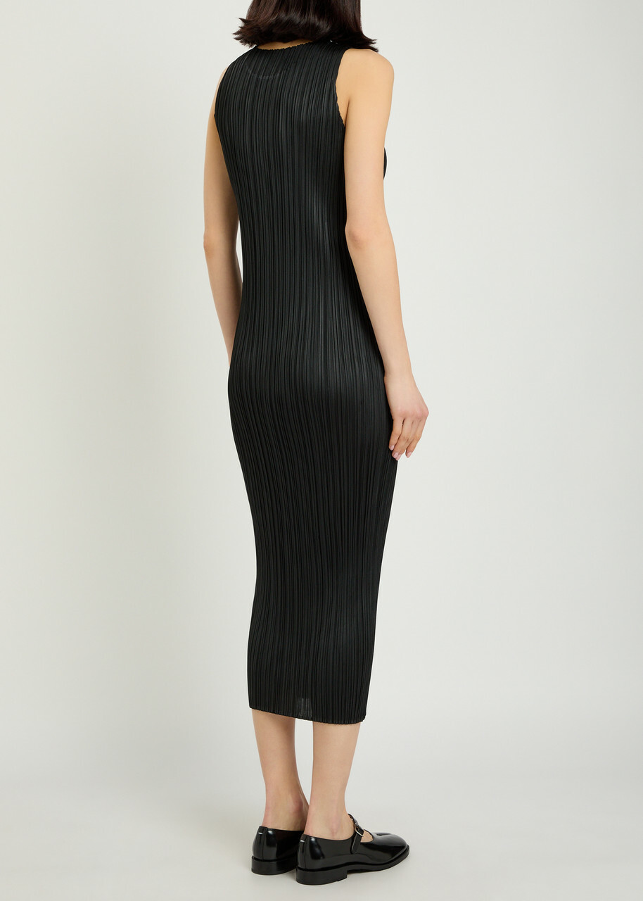 Pleats Please Issey Miyake Pleated Woven Midi Dress Black