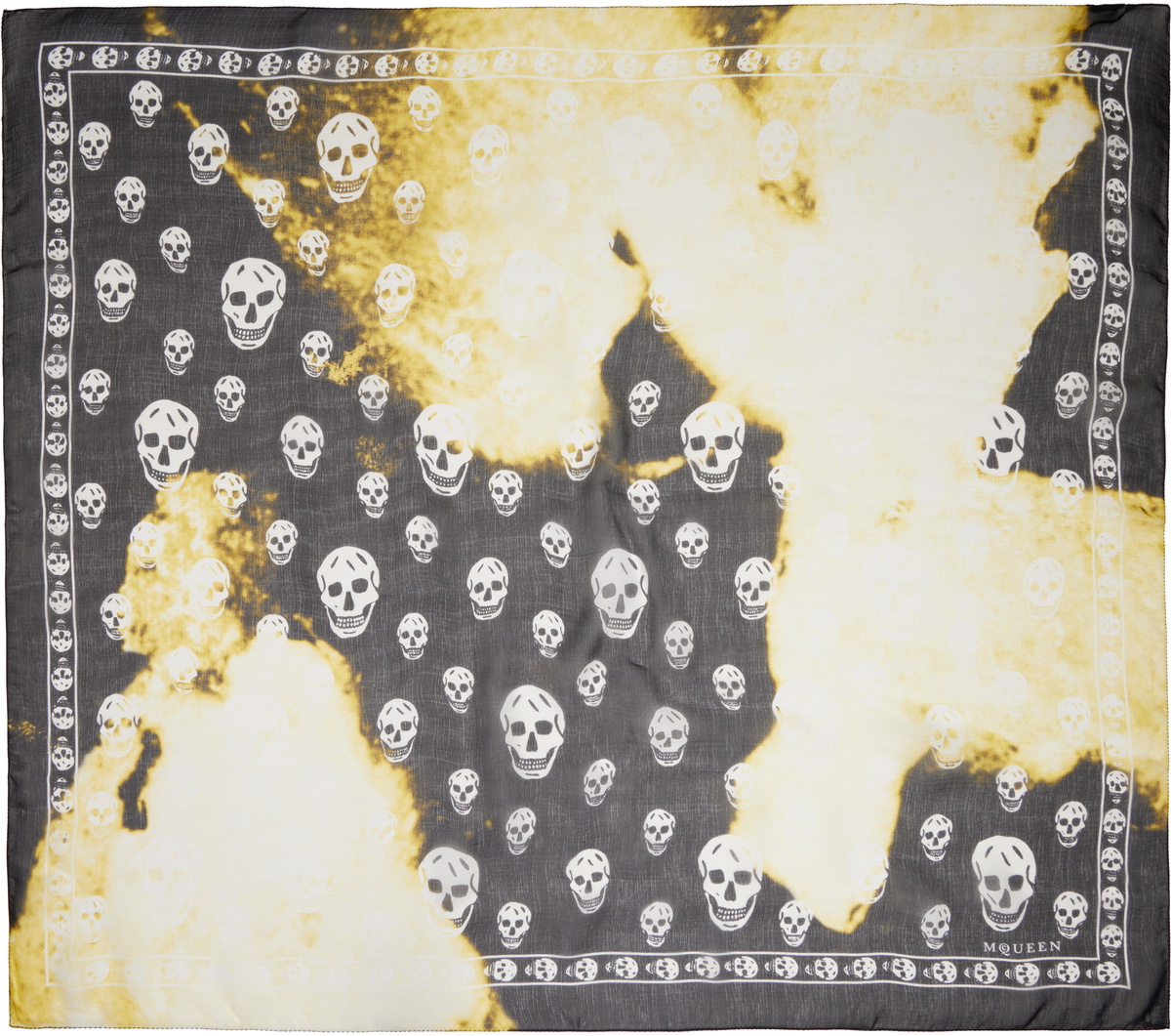 McQueen Black & Yellow Abstract Skull Scarf