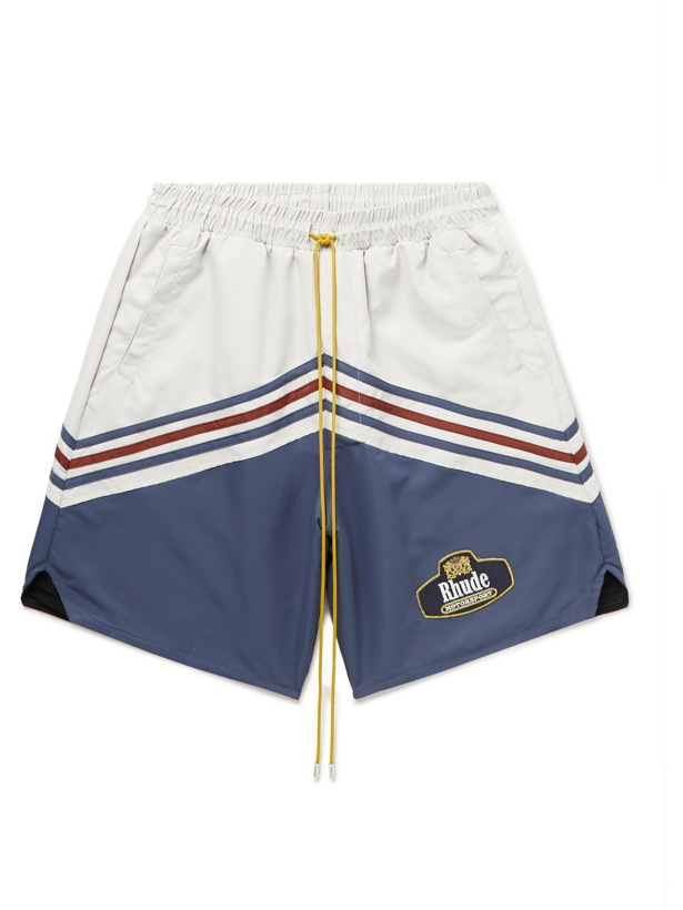 Photo: Rhude - Monaco Logo-Appliquéd Striped Shell Drawstring Shorts - Neutrals